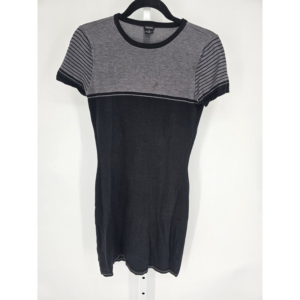 Y2K GUESS Women's Back Gray Short Sleeve Acrylic-Cotton Round Neck Dress Size M